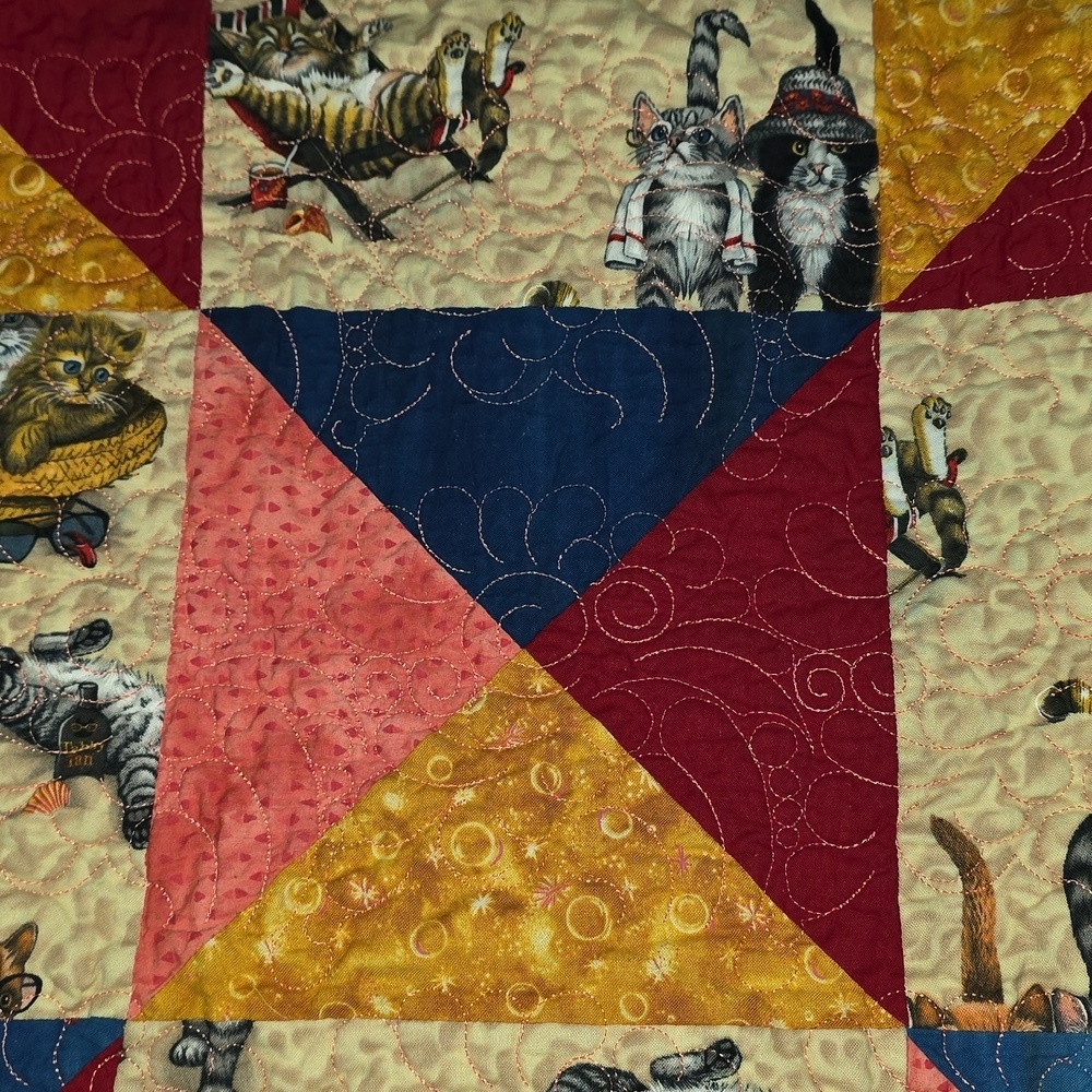 Handmade Cats At The Beach Quilt Blanket 54 X 60 Decorative Quilting Cat Lover​​ - Picture 6 of 10
